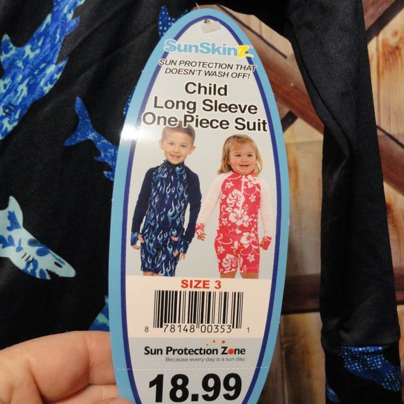 SunSkinz One piece 3/4zip Shark themed Sun Protection upf 50+ suit~long … - Picture 3 of 4